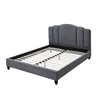 Eastern King Bed with Channel Tufted Headboard , Charcoal Black