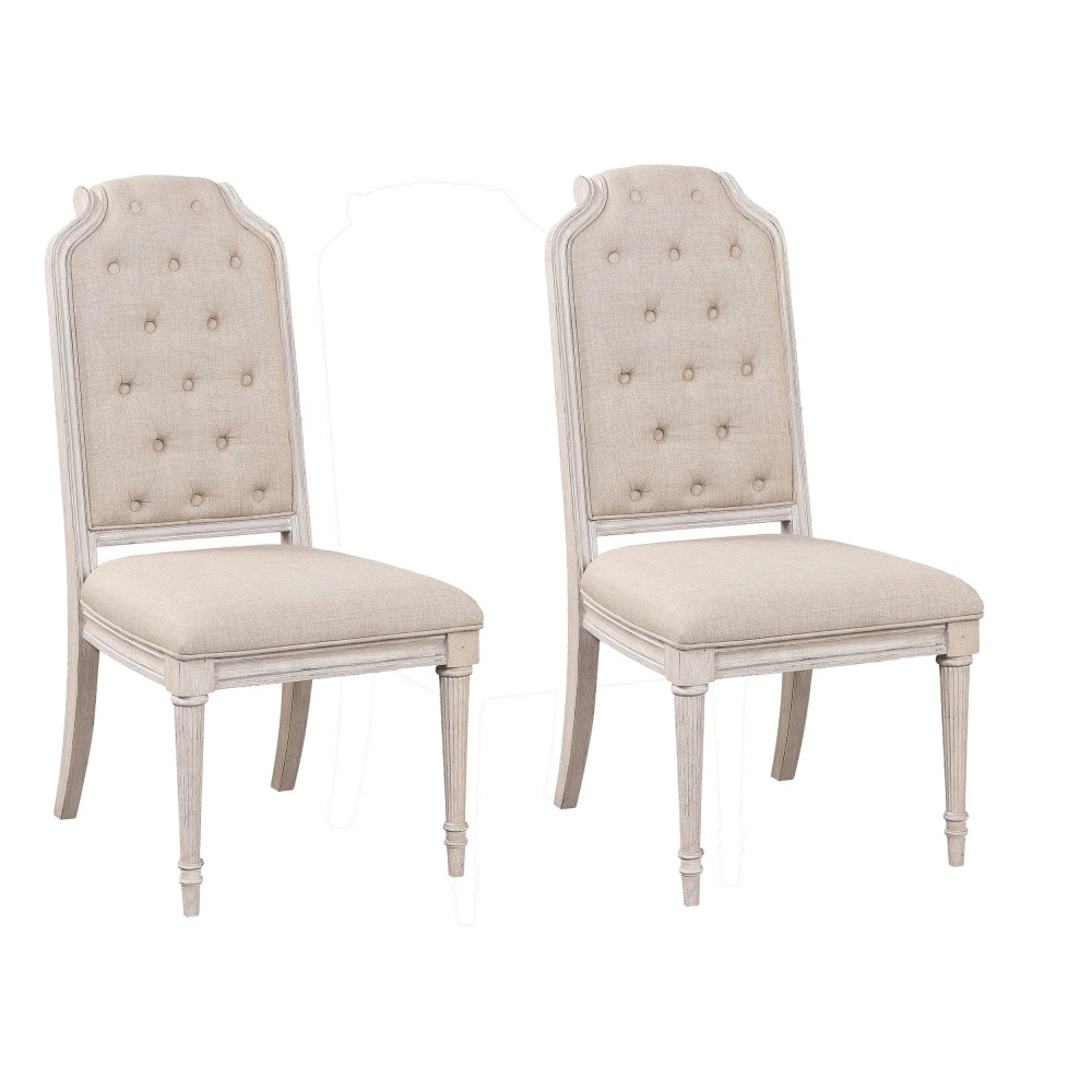 Side Chair with Tapered Legs and Button Tufted Back, Set of 2, Beige