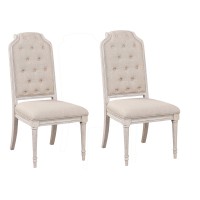 Side Chair with Tapered Legs and Button Tufted Back, Set of 2, Beige