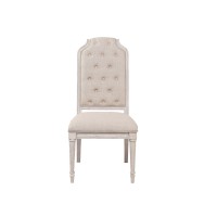 Side Chair with Tapered Legs and Button Tufted Back, Set of 2, Beige