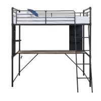 Twin Loft Bed with Metal Angled Ladder and Desk, Bronze