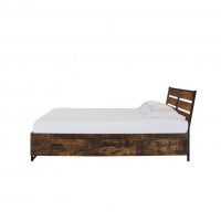Eastern King Bed with 6 Drawers and Metal Slats, Brown and Black