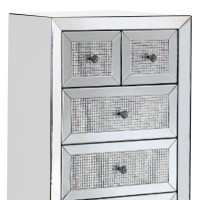 Storage Cabinet with 6 Drawers and Faux Diamond Inlays, Silver