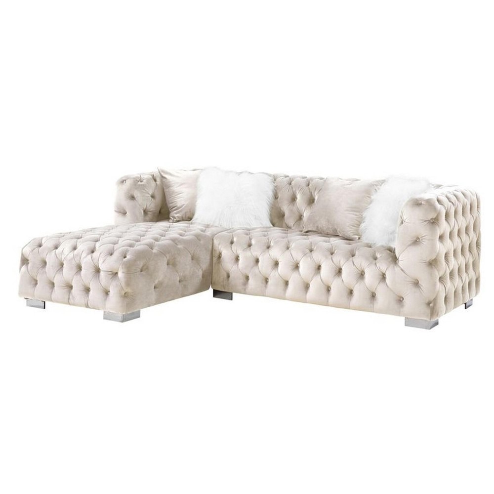 Sectional Sofa with 4 Pillows and Foam Seating, Beige