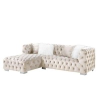 Sectional Sofa with 4 Pillows and Foam Seating, Beige
