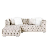 Sectional Sofa with 4 Pillows and Foam Seating, Beige