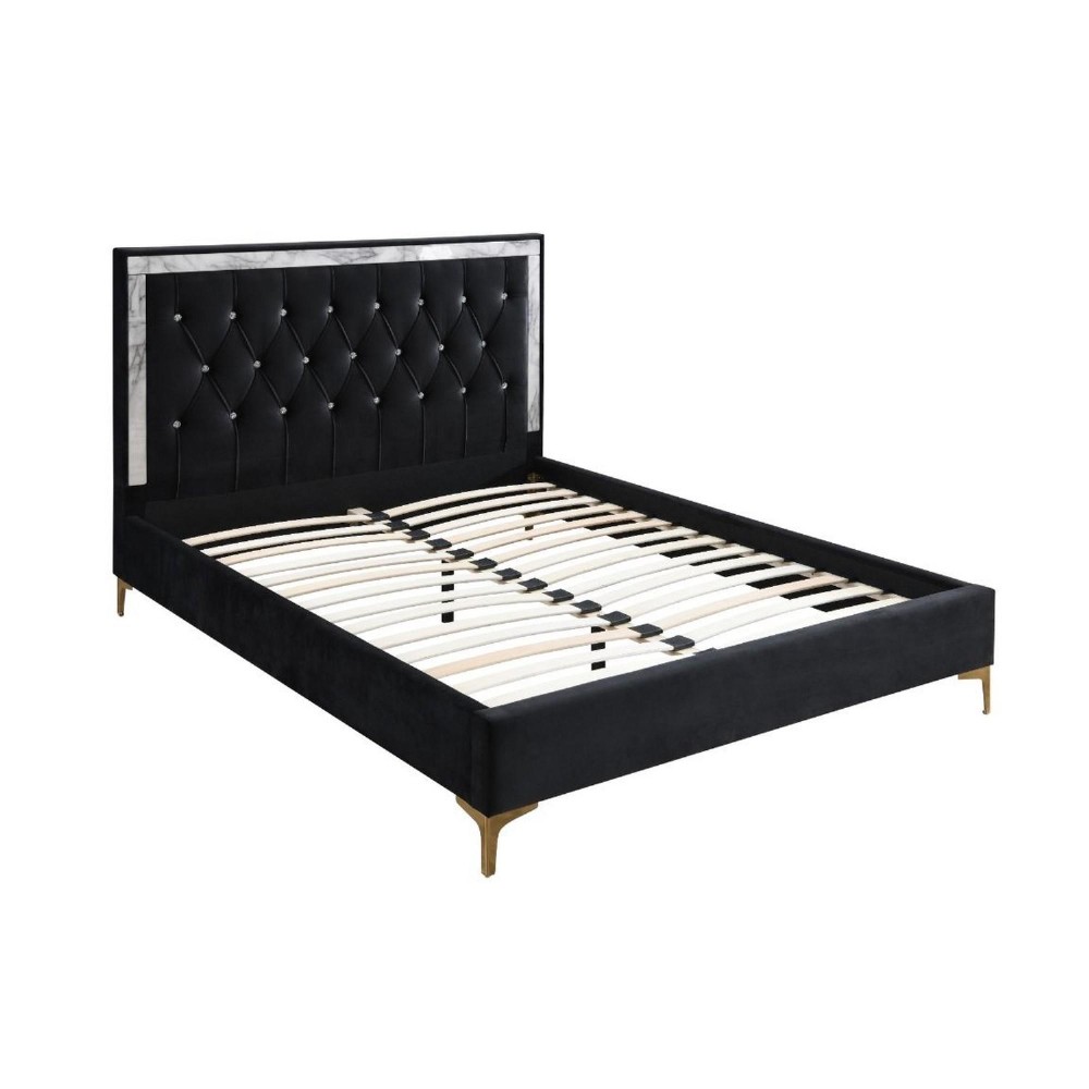 Eastern King Bed with Diamond Tufted Headboard , Black