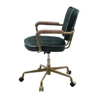 Office Chair with Leather Seat and Button Tufted Back, Green