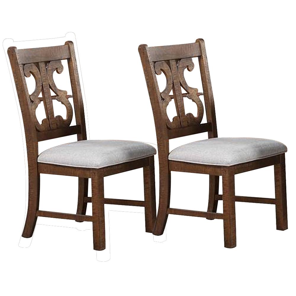 Side Chair with Fabric Seat and Cut Out Backrest, Set of 2, Brown