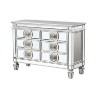 Server with 6 Mirrored Drawers and Medallion Front, Silver