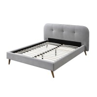 Eastern King Bed with Button Tufted Headboard , Light Gray