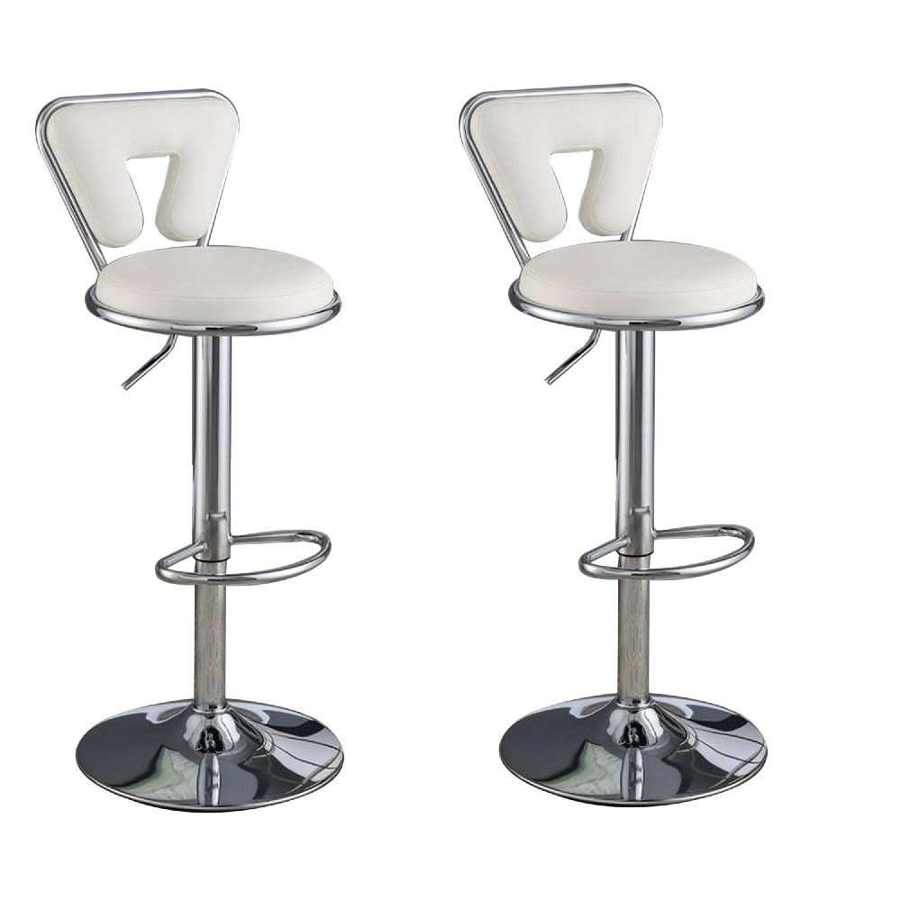 Adjustable Barstool with Round Seat and Stalk Support, Set of 2, White