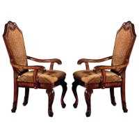 Arm Chair with Fabric Seat and Crown Top, Set of 2, Brown