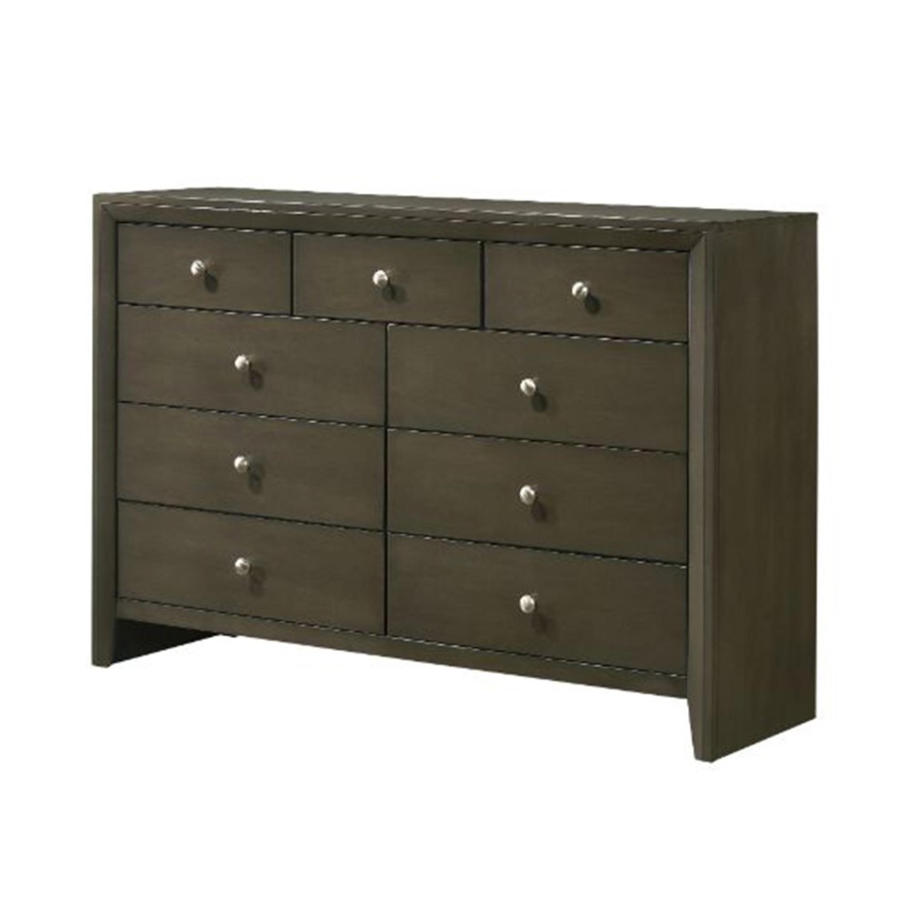 Dresser with 9 Drawers and Panel Base Support, Gray