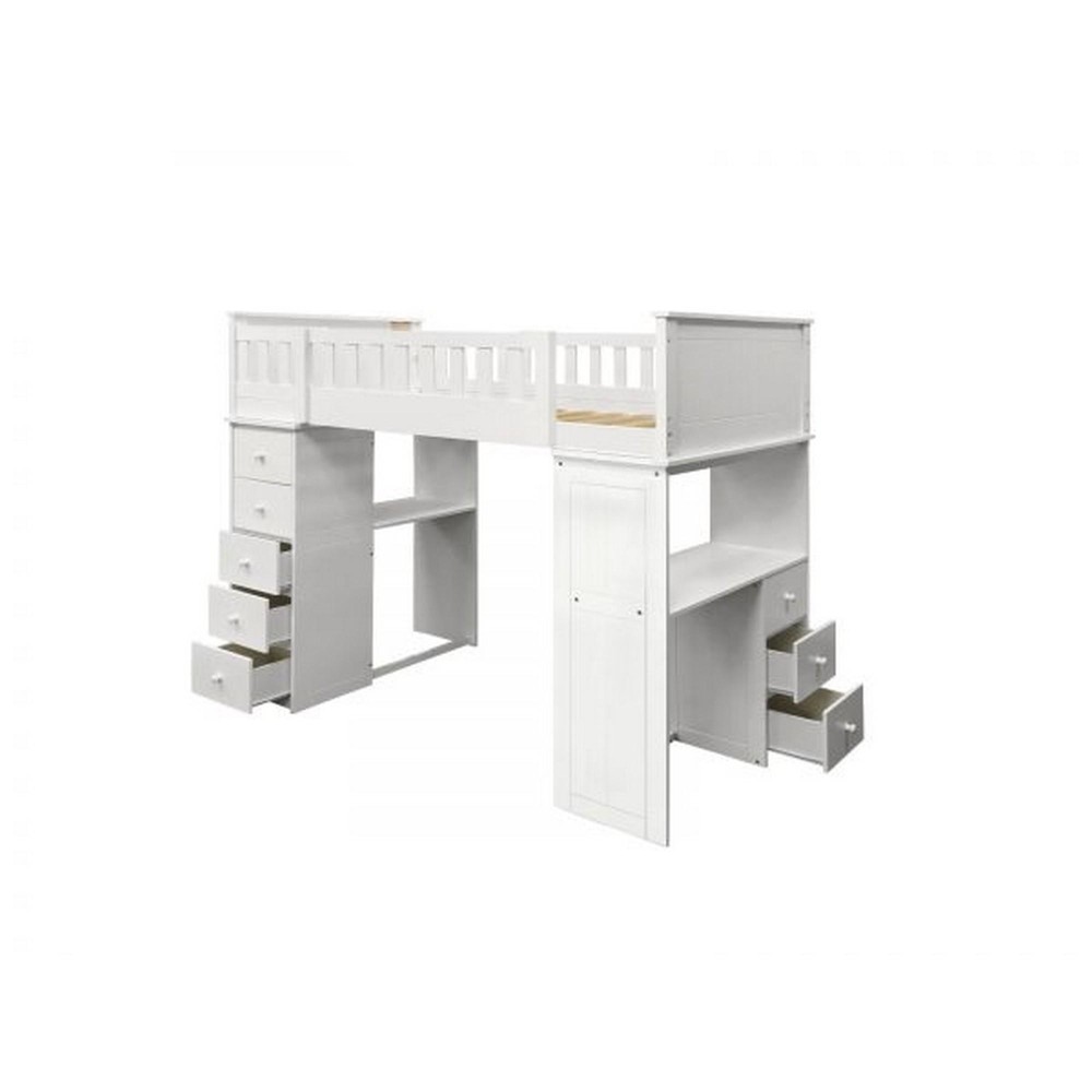 Twin Loft bed with 8 Drawers and 1 Desk, White