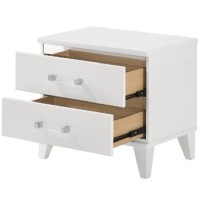 Nightstand with 2 Drawers and Metal Trim, White