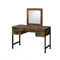 Vanity Desk with 4 Drawers and Square Mirror, Brown and Black
