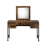 Vanity Desk with 4 Drawers and Square Mirror, Brown and Black