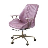 Office Chair with Leather Seat and Channel Stitching, Pink