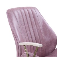 Office Chair with Leather Seat and Channel Stitching, Pink