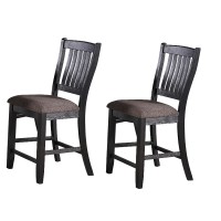 Chair with High Slatted Back Design, Set of 2, Dark Brown
