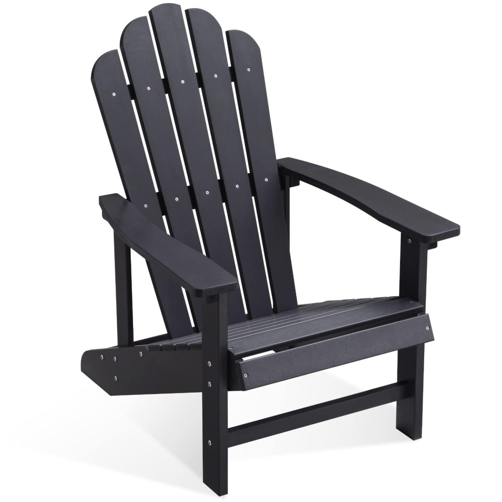 EFURDEN Adirondack Chair, Polystyrene, Weather Resistant & Durable Fire Pits Chair for Lawn and Garden, 350 lbs Load Capacity with Easy Assembly (Black, 1 pc)