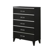 Chest with 5 Drawers and Metal Trim, Black