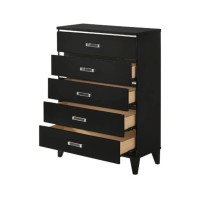 Chest with 5 Drawers and Metal Trim, Black