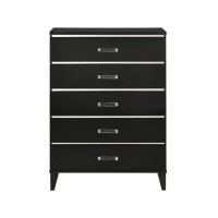 Chest with 5 Drawers and Metal Trim, Black