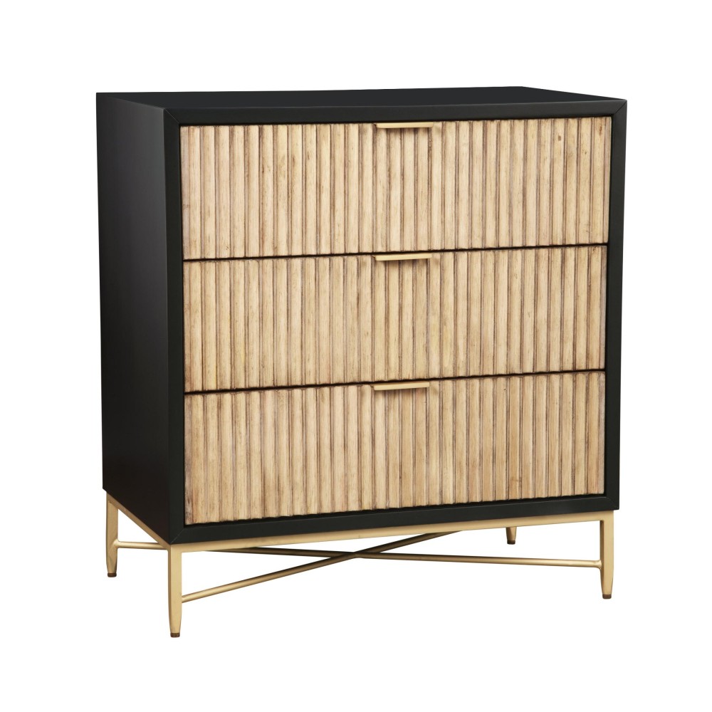 Accent Chest with 3 Corrugated Drawers and Metal Base, Black