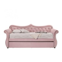 Daybed with Button Tufted Back and Rolled Arms, Pink
