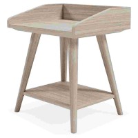 Wooden Accent Table with Gallery Rail Top, Beige