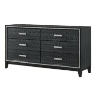 Dresser with 6 Drawers and Shimmering Trim, Weathered Black