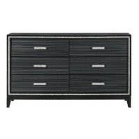 Dresser with 6 Drawers and Shimmering Trim, Weathered Black