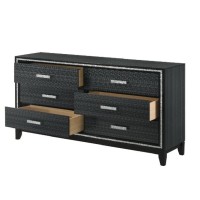 Dresser with 6 Drawers and Shimmering Trim, Weathered Black