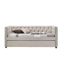 Full Daybed with Chesterfield Style and Trundle, Beige