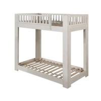 Twin Over Twin Bunk Bed with Wooden Frame, Weathered White