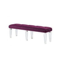 Accent Bench with Tufted Velvet Seat and Mirrored Legs, Purple