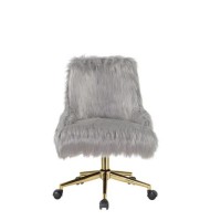 Swivel Office Chair with Faux Fur Fabric, Gray and Gold