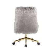 Swivel Office Chair with Faux Fur Fabric, Gray and Gold