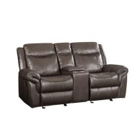 Leather Motion Loveseat with USB Dock and Storage Console, Brown