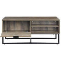 Coffee Table with 2 Open Compartments and Tubular Frame, Oak Brown