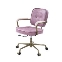 Office Chair with Leather Seat and Button Tufted Back, Pink