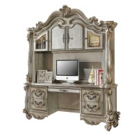 Computer Desk with Hutch and Molded Trim Details, Silver