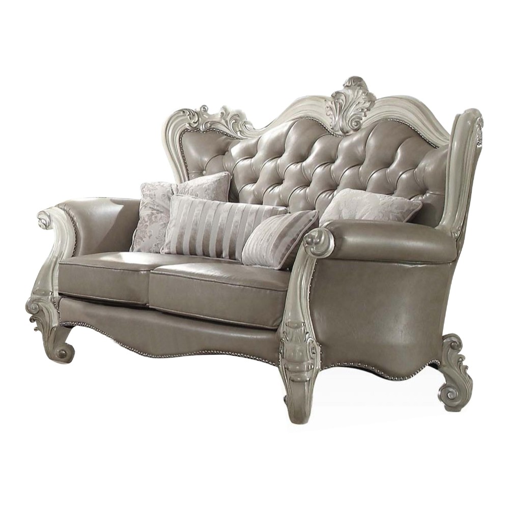 Loveseat with Curved Scroll Back and Nailhead Trim, Gray