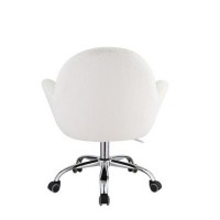 Swivel Office Chair with Rounded Back and Arms, White and Chrome