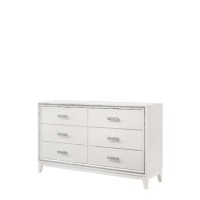 Dresser with 6 Drawers and Shimmer Accent Trim, White