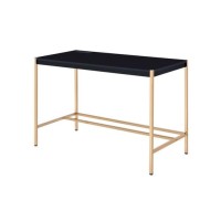 Writing Desk with USB Dock and Metal Legs, Black and Rose Gold