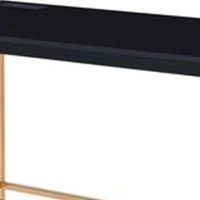 Writing Desk with USB Dock and Metal Legs, Black and Rose Gold