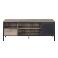 TV Stand with 1 Drawer and Open Compartments, Brown and Black